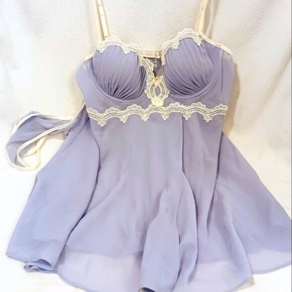 California Dynasty Babydoll Lingerie Set M Scalloped POWDER BLUE Padded Push-up - Picture 15 of 16